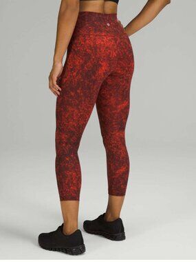 Lululemon Wunder Train High-Rise Crop 23" Denim Wash Print Autumn Red Black